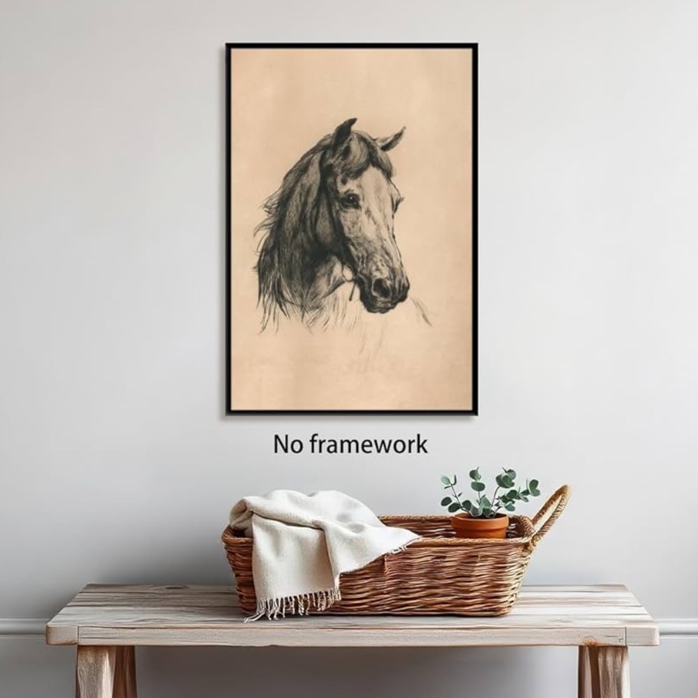 Vintage Horse Head Sketch Wall Art Retro canvas
